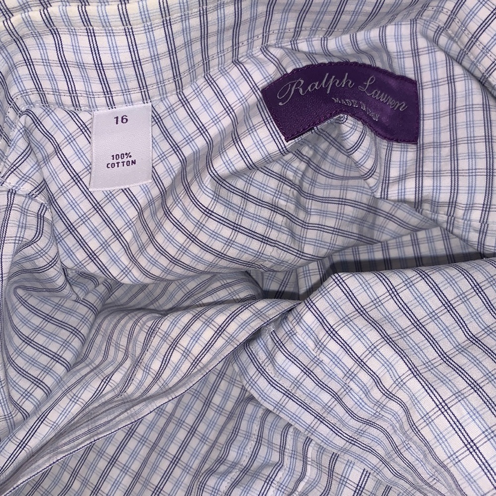 Ralph Lauren Purple Label Blue and White Checked Dress Shirt - Picture 7 of 7